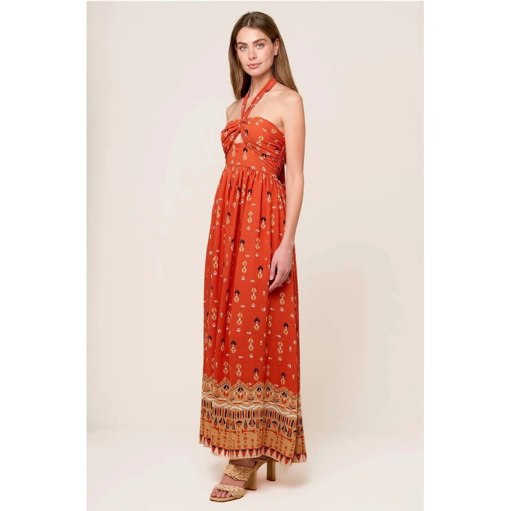 Anthro Flying Tomato Sidewalk Cafe Terracotta Woven Maxi Dress Halter Cutout S - Picture 4 of 9